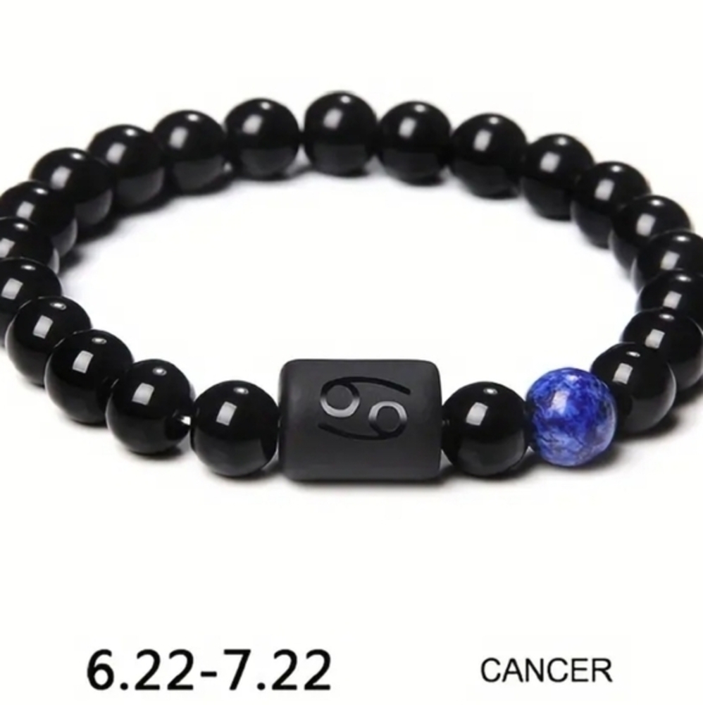 Cancer‎ ♋️ Zodiac Black Stone Bracelet